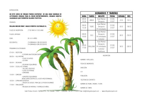 Horarios Escuela de Verano Rolling Park